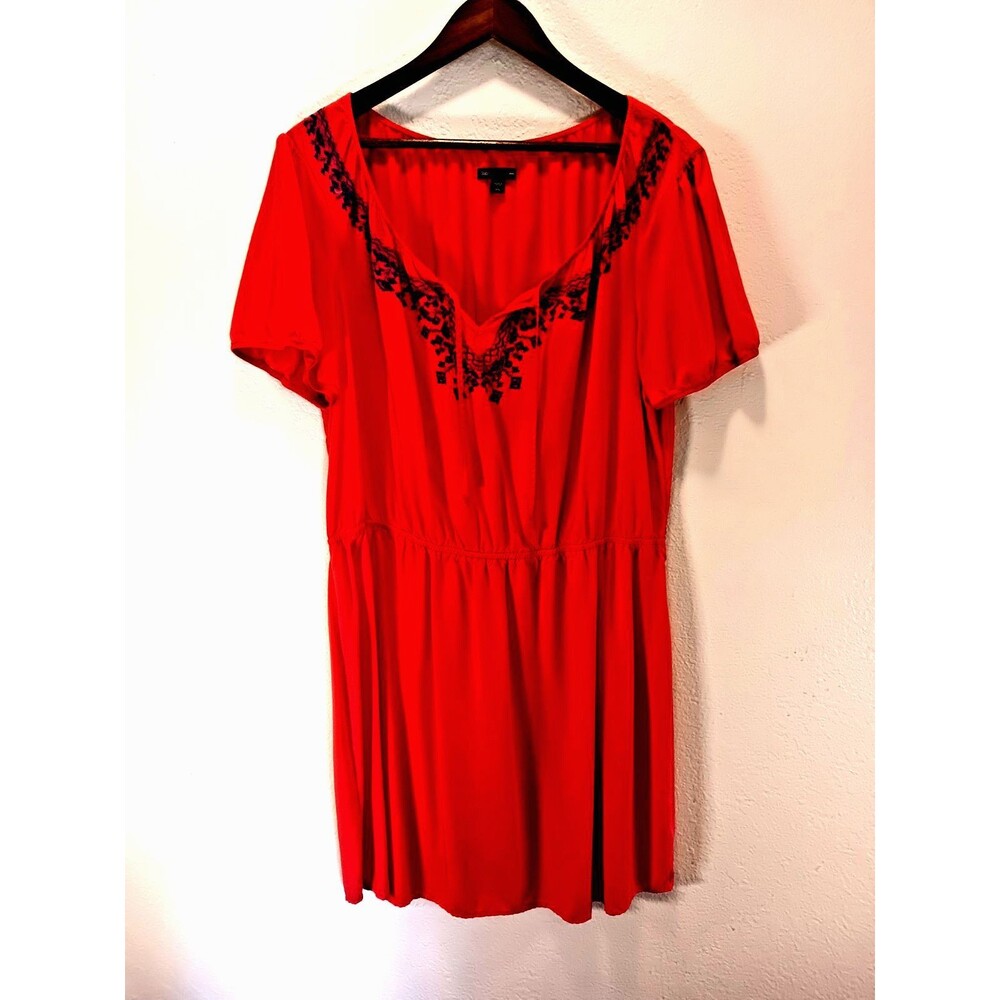 Gap XXL Coral Pink Embroidered Shift Dress Rayon Boho Short Sleeve Women's